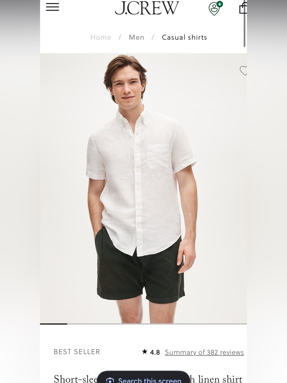 J. Crew White Short-Sleeve Linen Button-Down Shirt